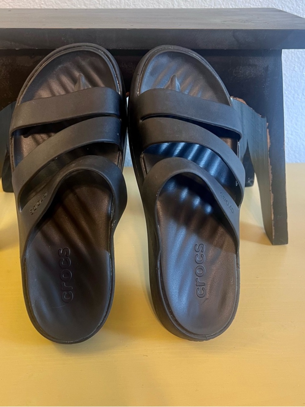 CROCS Women's Black Strappy Slide Sandals - Picture 3 of 6